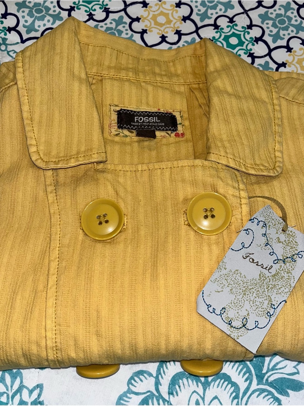 Vintage Fossil Mustard Yellow Double Breasted Jacket NWT (Size: Medium) - Picture 8 of 12
